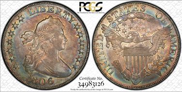 1806 50C Knob 6, Small Stars AU58