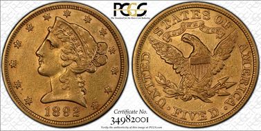 1892 $5 AU55