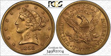 1895 $5 MS62