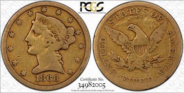 1868-S $5 VG10