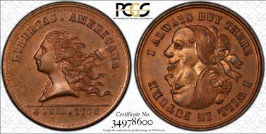 (1876) Token Pa-Ph 256 Copper Muled w/ Pa-Ph 226 Obv MS65RB