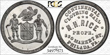 (1876) Token Pa-Ph 723 White Metal N.H. Rice MS65