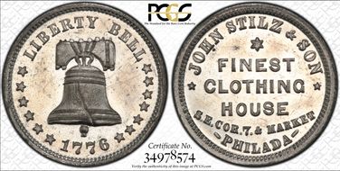 (1876) Token Pa-Ph 761 White Metal John Stilz & Son MS62