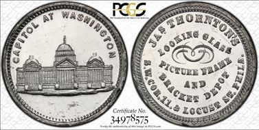 (1876) Token Pa-Ph 778 White Metal Jas. Thornton's MS63