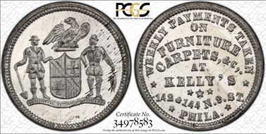 (1876) Token Pa-Ph 973 White Metal Kelly's MS64