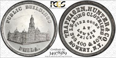 (1876) Token Ny-Ny 856B White Metal Traphagen Hunter & Co. MS62