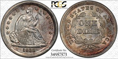 1838 10C No Drapery, Large Stars AU58