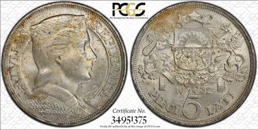 1932 5 Lat KM-9  Ag MS62