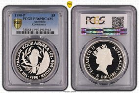1990-P $5 Kookaburra Ag PR69DCAM