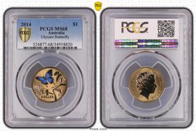 2014 $1 Ulysses Butterfly Colorized MS68
