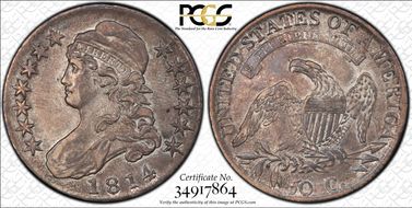 1814 50C Overton 102a AU53