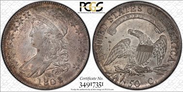 1808/7 50C Overton 101 AU58+