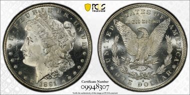 1891-S $1 MS65+ PL
