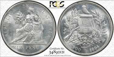 1894 Peso KM-210  Ag MS63