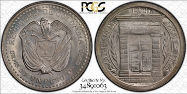 1956 Peso 200th Ann. Popayan Mint MS66