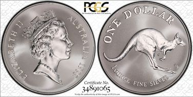 1993-C $1 Kangaroo Ag Reeded Edge MS69