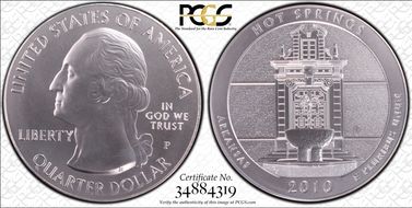 2010-P 25C Hot Springs NP  Light Satin - 5 oz Silver SP68