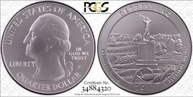 2011-P 25C Gettysburg NP  Light Satin - 5 oz Silver SP69