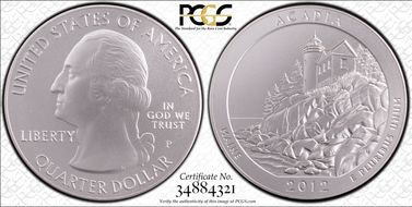 2012-P 25C Acadia NP 5 oz Silver SP69