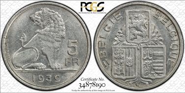 1939 5 Fr KM-117.2 Position B Star on Edge AU58