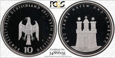 1989-J 10 Mk Hamburg PR66DCAM