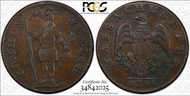 1788 Cent Massachusetts, Period VF35BN