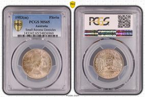 1953(m) Florin Small Rev. Denticles KM-54  Ag MS65