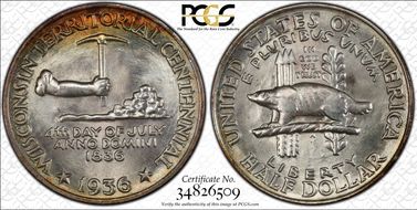 1936 50C Wisconsin MS67+