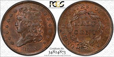 1835 1/2C MS64RB