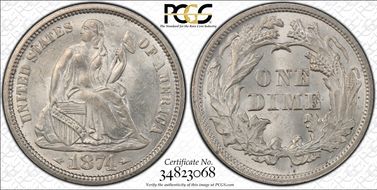 1874 10C Arrows MS63