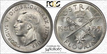 1951(m) Florin Jubilee KM-47  Ag MS64