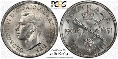 1951(m) Florin Jubilee KM-47  Ag MS64