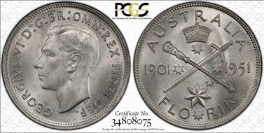 1951(m) Florin Jubilee KM-47  Ag MS65