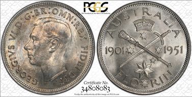 1951(m) Florin Jubilee KM-47  Ag MS65