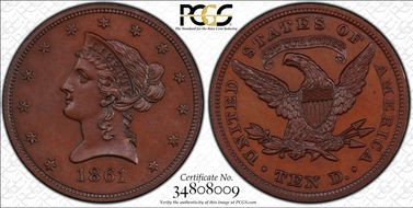 1861 $10 J-285 PR64BN