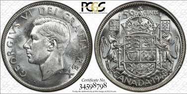 1948 50C Narrow Date MS63+