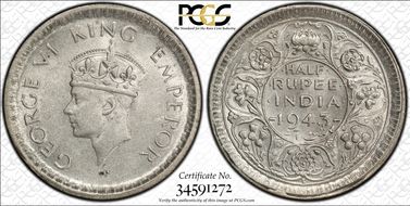 1943-L 1/2 Rup SW-9.61 MS62