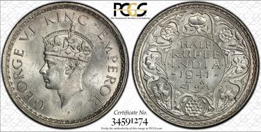 1941(B) 1/2 Rup SW-9.53 MS63