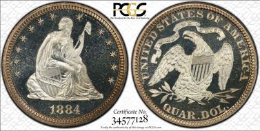 1884 25C PR67+ CAM