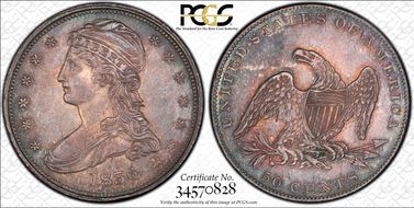 1836 50C Reeded Edge MS62