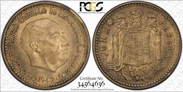 1947 Peseta (1956) MS64