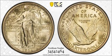 1916 25C Standing Liberty MS64+ FH
