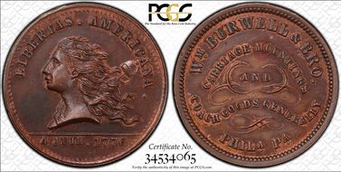 (1876) Token Pa-Ph 850A Copper Wm. Burwell & Bro. MS63BN