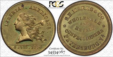 (1876) Token Rulau Va-Pe 1B Brass S.H. Marks & Co. MS64