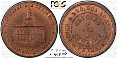 (1876) Token Pa-Ph 221 Copper Lingg & Bro. MS65RB