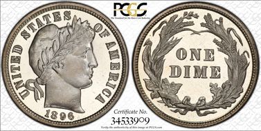 1896 10C PR67DCAM