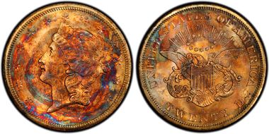 1857-S $20 Spiked Shield S.S. Central America #2 (with Pinch) MS67