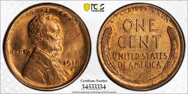 1916-S 1C MS64RD