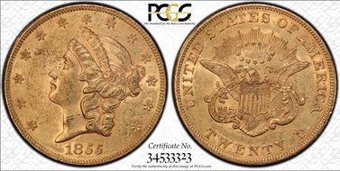 1855 $20 AU53