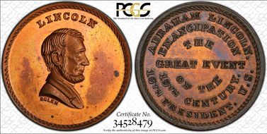 (1867) Medalet JAB-28 Copper Lincoln - Emancipation MS64RB